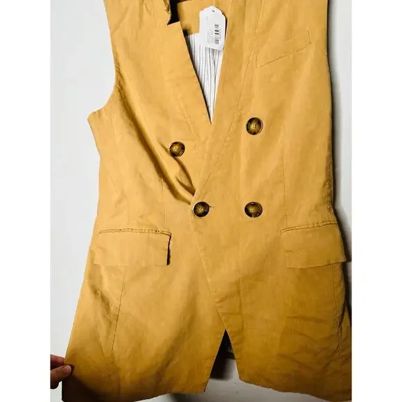 VERONICA BEARD Camel Tan Amika Vest Linen Blend Double Breasted Vest Size 10 - Picture 9 of 16